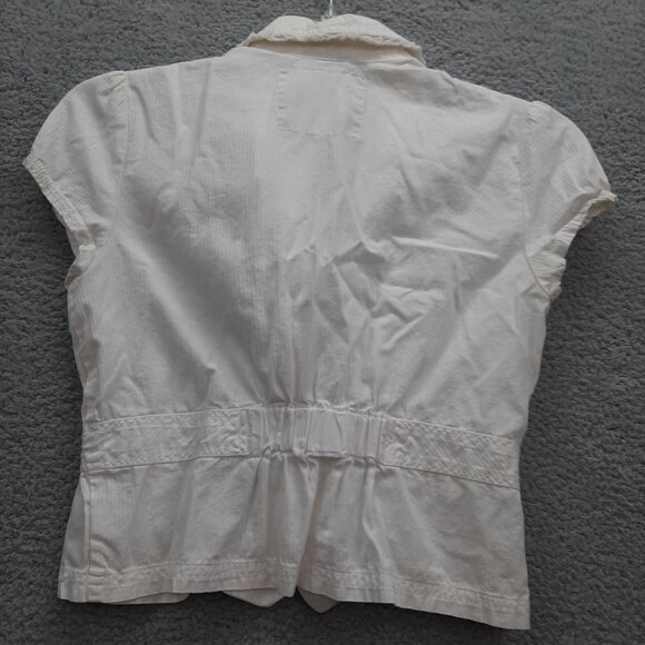 So wear it declair it White Short Sleeve Blazer Peplum Waist Notched Collar Sz L - Picture 5 of 10